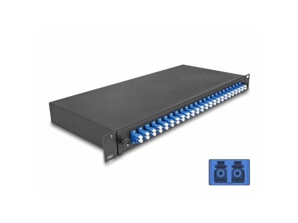 Delock - Spleiseboks for fiberoptikk - OS2, complete assembled - front - rackmonterbar - LC Duplex x 24 - svart - 1U - 19"