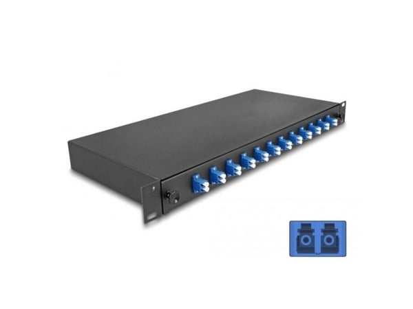 Delock - Spleiseboks for fiberoptikk - OS2, complete assembled - front - rackmonterbar - LC Duplex x12 - svart - 1U - 19"