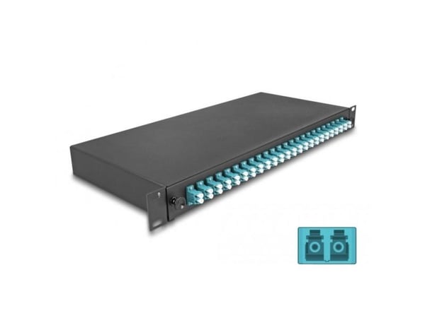 Delock 19" fiberoptisk skarvbox 24 x LC duplex OM3 1U helt monterad, redo att skarvas