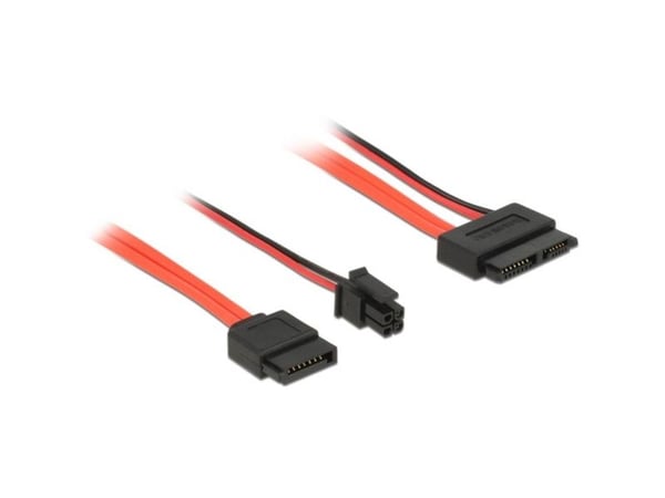 Delock - SATA-kabel - Serial ATA 150/300/600 - Slimline SATA (R) til 4-pin ATX12V, SATA - 30 cm - svart, rød