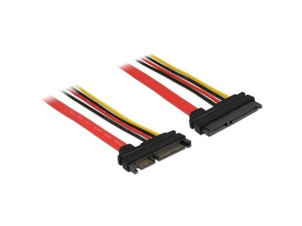 Delock - SATA-forlengelseskabel - Serial ATA 150/300/600 - SATA-kombo (P) til SATA-kombo (R) - 10 cm - svart, gul, rød