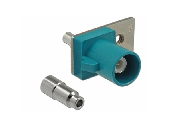 Delock FAKRA Z plug spring pin for soldering 1 prepunched hole - Påknipsbar mulighetsmodulfrontplate - FAKRA Z - RAL 5021, vannblå