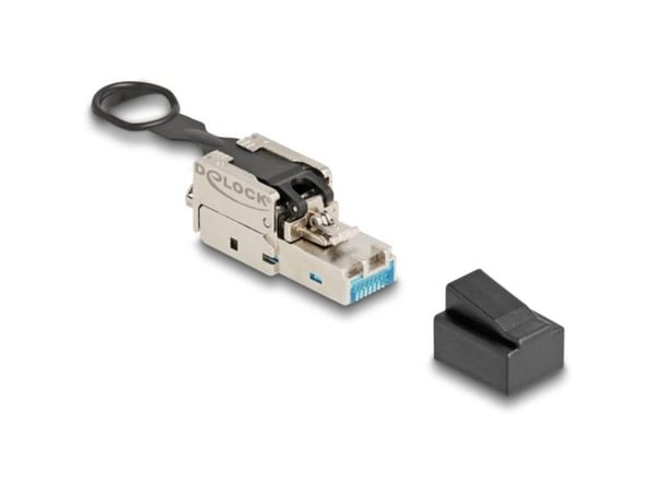 Delock RJ45-pistoke kenttäjohdotettava Cat.6A työntökorvakkeella ja vetokorvakkeella työkaluttomasti