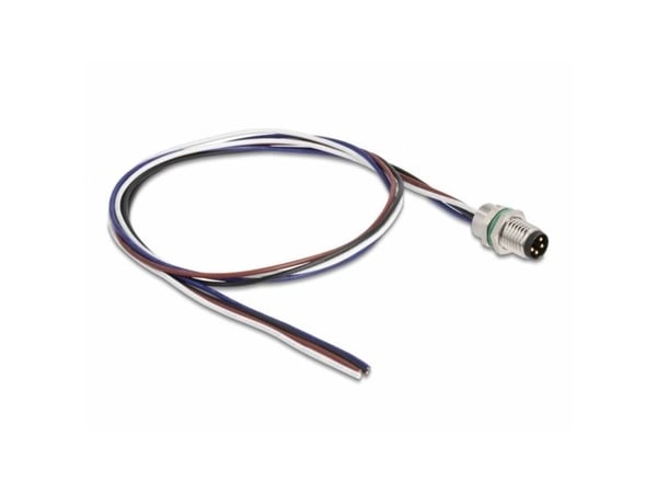 Delock - Verkkokaapeli - 4-nastainen M8 (uros) avoimeen päähän - 0,5 m - 4,6 mm - IP67 - musta