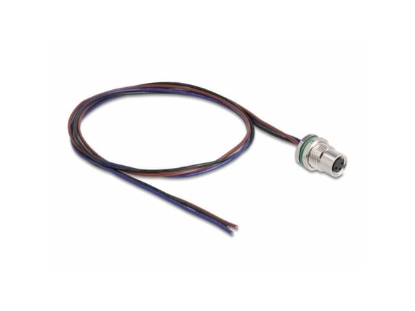 Delock - Verkkokaapeli - 3-nastainen M8 (naaras) eristämättömään johtoon - 50 cm - 4,6 mm - musta