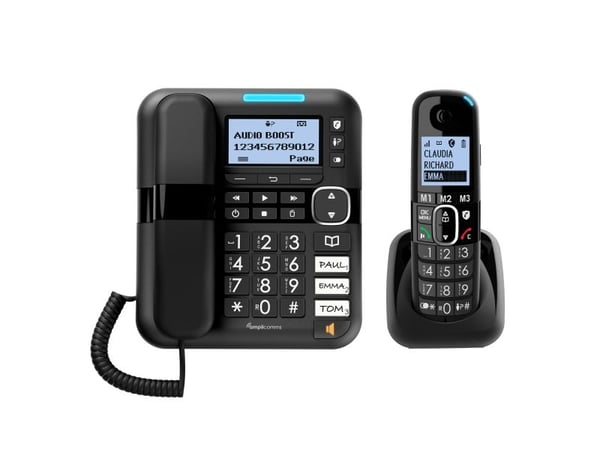 Amplicomms BigTel 1580 Combo - Med ledning/trådløs - svarersystem med anrops-ID - DECT - svart + ekstra håndsett
