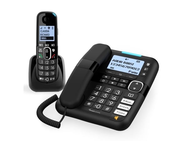 Amplicomms BigTel 1580 Combo - Med ledning/trådløs - svarersystem med anrops-ID - DECT - svart + ekstra håndsett