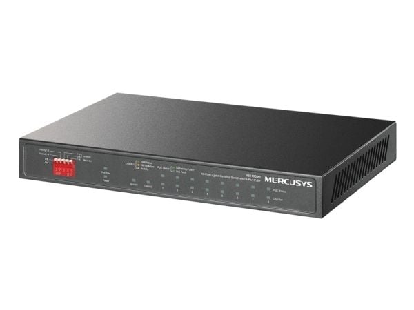 Mercusys MS110GMP, Gigabit Ethernet (10/100/1000), Full tosidig, Strøm over Ethernet (PoE), Kan monteres på vegg
