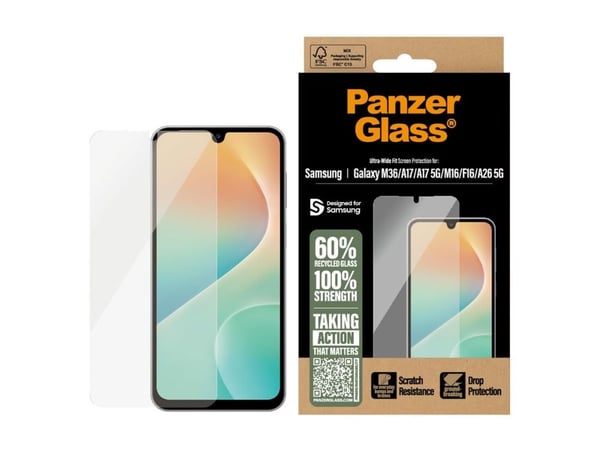 PanzerGlass - Skjermbeskyttelse for mobiltelefon - ultrabred passform - glass - for Samsung Galaxy A17, A17 5G, A26
