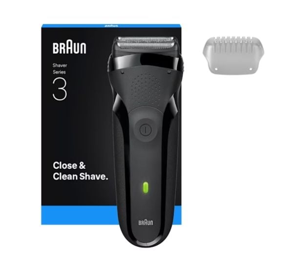 Braun Series 3 300S, Barberingsmaskin, Svart, 2 SensoFoil, Knapper, Batteri, Innebygd batteri