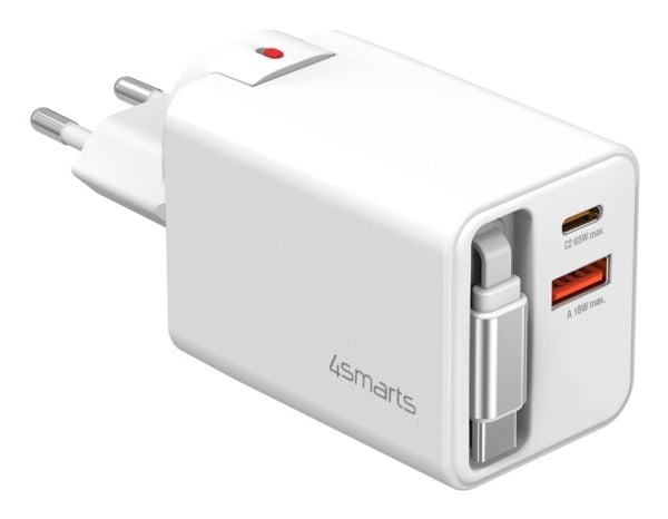 4smarts Flex Jojo 65W GaN 2xUSB-C + USB-A verkkolaturi valkoinen