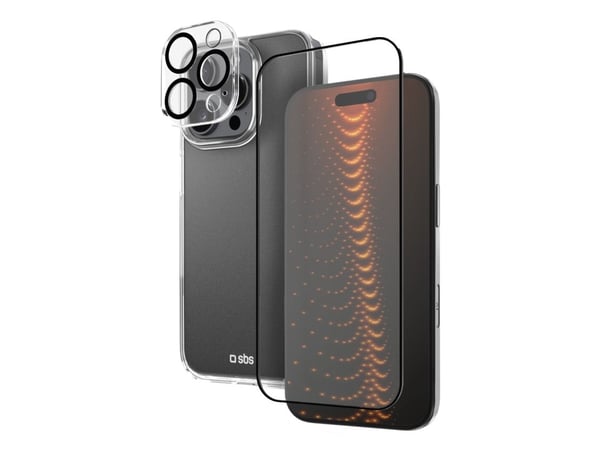 SBS-sett med D3O-teknologi for iPhone 16 Pro - etui + beskyttelsesglass for skjerm og kamera - gjennomsiktig