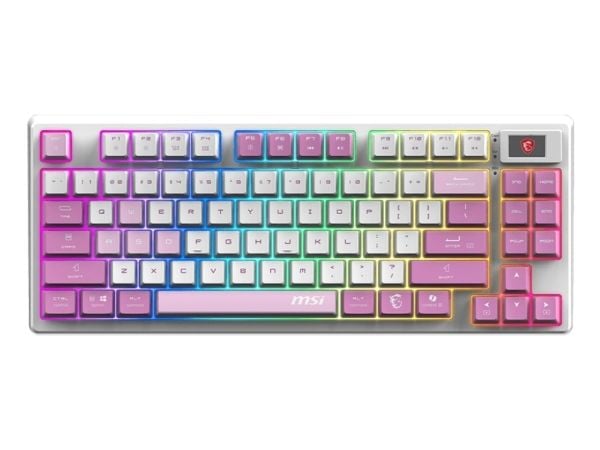 MSI FORGE GK600 TKL WIRELESS VIOLET, Trådløs, USB + Bluetooth, Mekanisk nøkkelbryter, QWERTY, RGB LED, Rosa, Fiolett, Hvit