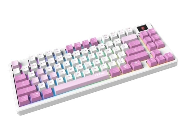 MSI FORGE GK600 TKL WIRELESS VIOLET, Trådløs, USB + Bluetooth, Mekanisk nøkkelbryter, QWERTY, RGB LED, Rosa, Fiolett, Hvit