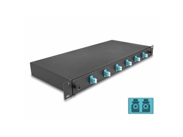 Delock - Spleiseboks for fiberoptikk - OM3, complete assembled - front - rackmonterbar - LC Duplex x 6 - svart - 1U - 19"