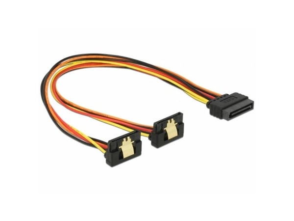 Delock - Strømforlengelseskabel - SATA-strøm (hann) låst til SATA-strøm (hunn) metallklips - 30 cm - svart, gul, rød, oransje