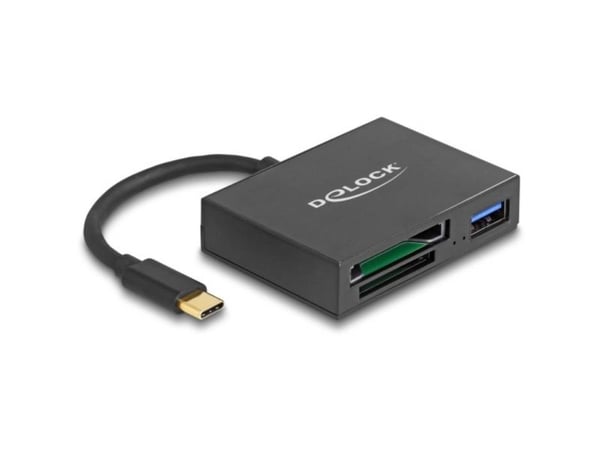 Delock USB-C-kortinlukija XQD- ja SD-muistikorteille + USB 5 Gbps Type-A-portti