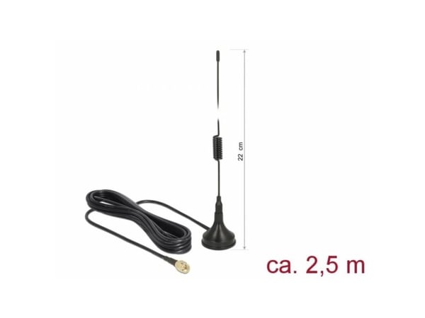 Delock - Antenne - 22 cm - 2 dBi - rundtstrålende - utendørs, innendørs - svart