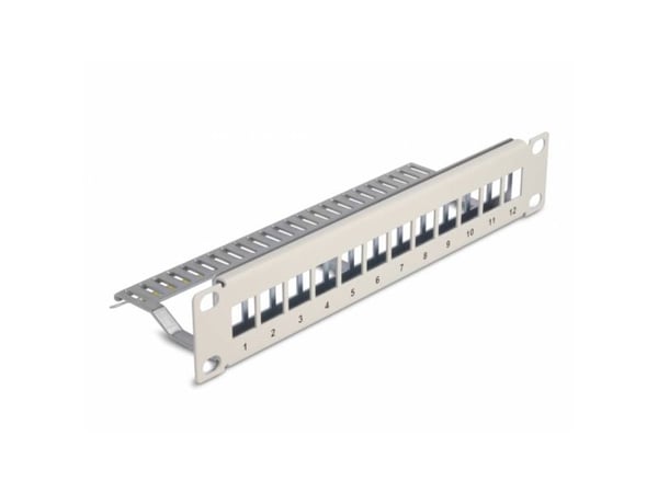 Delock - Pluggbord (blankt) - with strain relief - rackmonterbar - grå - 1U - 10" - 12 porter
