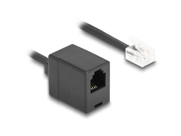 Delock - Telefonforlengelseskabel - RJ-11 (hunn) til RJ-11 (hann) - 10 m - rullet sammen - svart