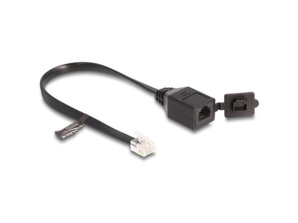 Delock-kaapeli RJ12-pistokkeesta RJ12-pistorasiaan, jossa on tiivistekorkki 20 cm musta