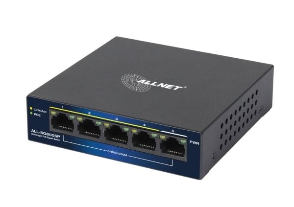 ALLNET 215400, Uhåndtert, L2, Gigabit Ethernet (10/100/1000), Strøm over Ethernet (PoE), Skrivebords-/veggmontering, Kan monteres på vegg