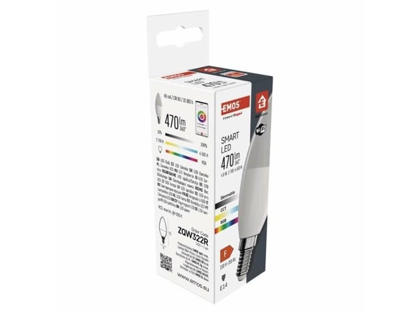 Emos ZQW322R, Älylamppu, Wi-Fi, Valkoinen, LED, E14, Multi