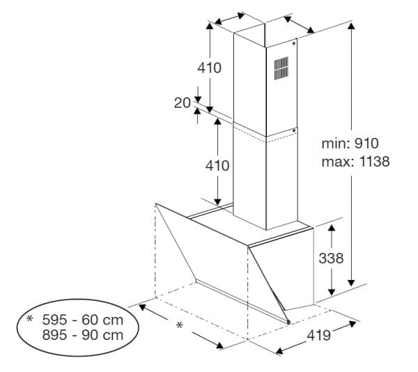 Beko BHCA66741BBHF, 445 m³/t, Ducted/Resirkulerende, A, A, C, 60 dB