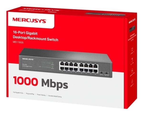 Mercusys MS116GS, Gigabit Ethernet (10/100/1000), Rack-montering