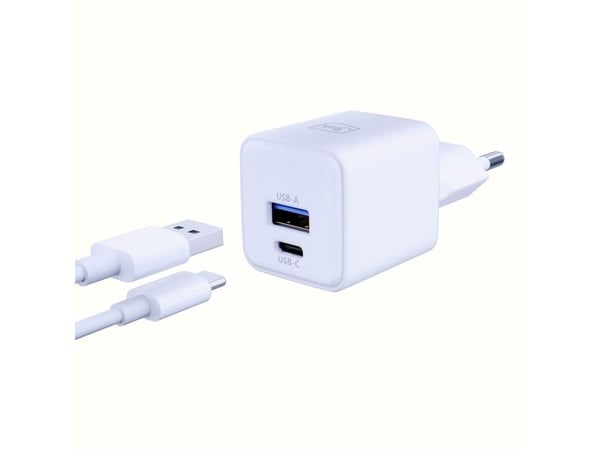 3MK Hyper GaN -laturi 20W 1xUSB-A 1XUSB-C PD QC4+ valkoinen