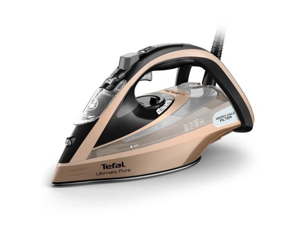 Tefal Ultimate Pure FV9852E0, Torr & Ångstrykjärn, Durilium AirGlide Autoclean soleplate, 2,5 m, 300 g/min, Svart, Koppar, 60 g/min