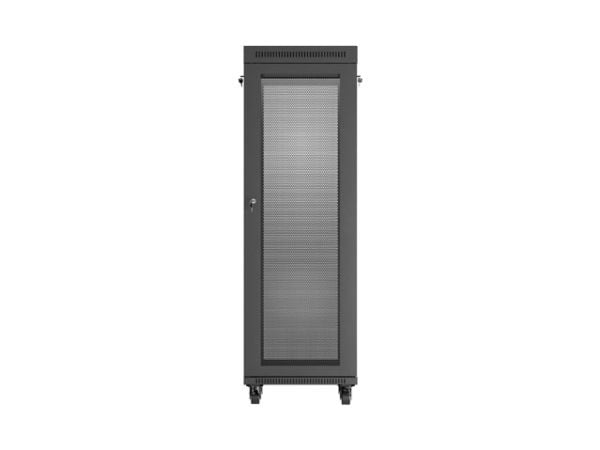 Lanberg FF01 series - Rack skap - 600 x 600, flat pack, with mesh door, LCD - med LCD-skjerm, termostat, 2 kjølevifter - fritt stående, står på gul...