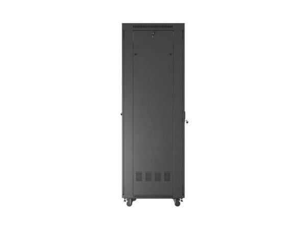 Lanberg FF01 series - Rack skap - 800 x 800, flat pack, with mesh door, LCD - med LCD-skjerm, termostat, 4 kjølevifter - fritt stående, står på gul...