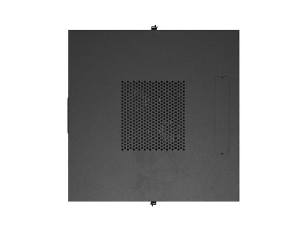 Lanberg FF01 series - Rack skap - 800 x 800, flat pack, with mesh door, LCD - med LCD-skjerm, termostat, 4 kjølevifter - fritt stående, står på gul...