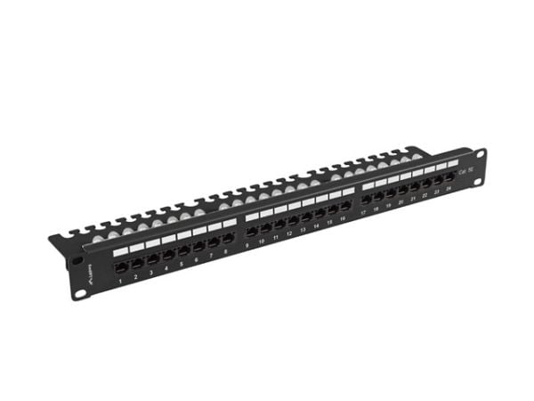PATCH PANEL 24 PORT 1U 19" CAT.5E UTP MED KABELORGANISATOR SVART LANBERG