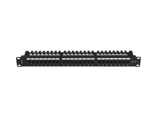 PATCH PANEL 24 PORT 1U 19" CAT.5E UTP MED KABELORGANISATOR SVART LANBERG