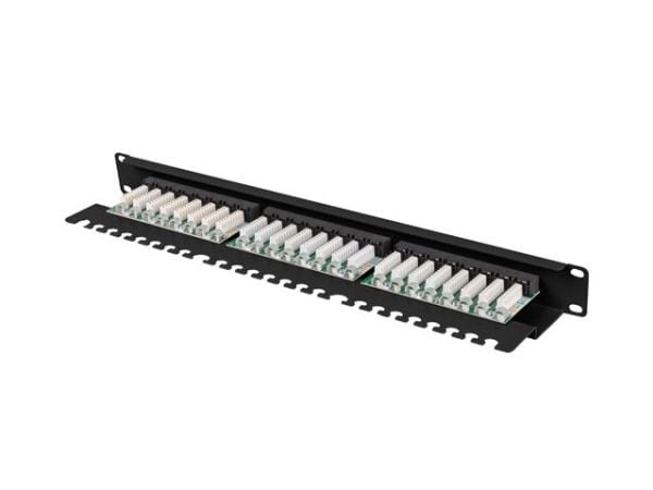 PATCH PANEL 24 PORT 1U 19" CAT.5E UTP MED KABELORGANISATOR SVART LANBERG