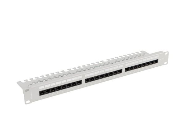 PATCH PANEL 24 PORT 1U 19" CAT.5E UTP MED KABELORGANISATOR GRÅ LANBERG