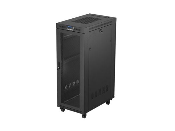 Lanberg FF01 series - Rack - 600 x 1000, flat pack, with mesh door, LCD - med termostat, LCD-skjerm, 6 kjølevifter - fritt stående - svart, RAL 900...