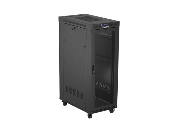 Lanberg FF01 series - Rack - 600 x 1000, flat pack, with mesh door, LCD - med termostat, LCD-skjerm, 6 kjølevifter - fritt stående - svart, RAL 900...