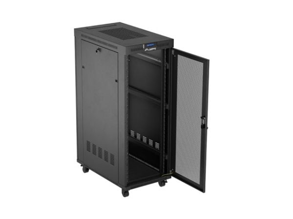 Lanberg FF01 series - Rack - 600 x 1000, flat pack, with mesh door, LCD - med termostat, LCD-skjerm, 6 kjølevifter - fritt stående - svart, RAL 900...