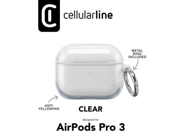 Cellularline CLEARAIRPODSPRO3T, Etui, Gjennomsiktig, Apple, AirPods Pro 3, Gummi, Ingen mønster