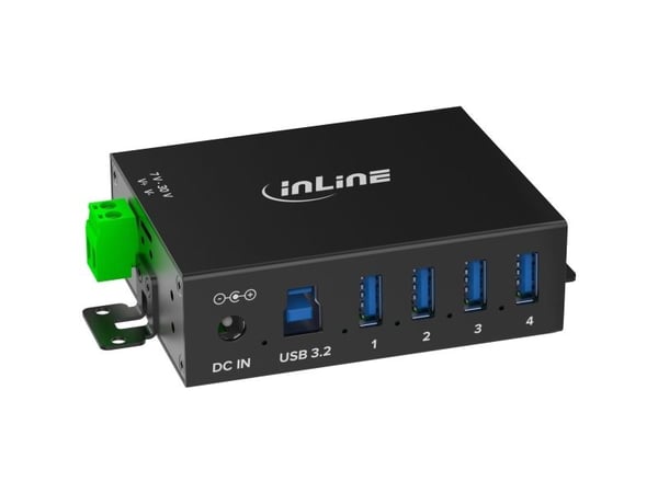 InLine USB 3.2 Gen.1 industriell hubb - 4 portar - aluminiumhölje - med nätaggregat (35396A)
