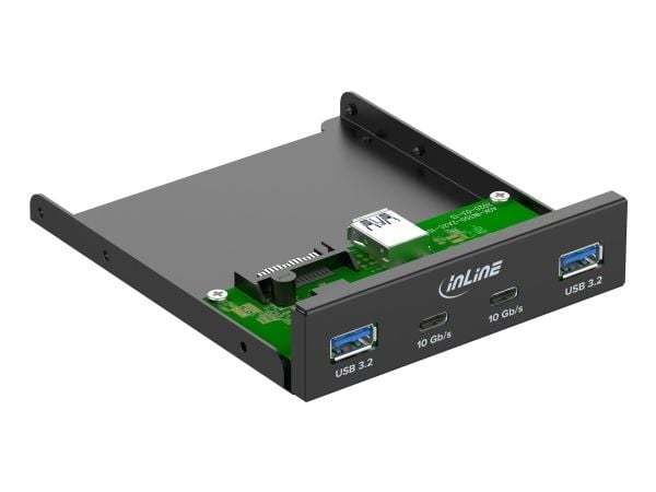 InLine 3,5" frontpanel - 2x USB-A + 2x USB-C - 10 Gb/s - metall - svart (33456C)