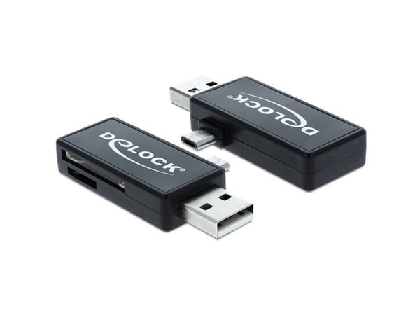 Delock Micro USB OTG Card Reader + USB A male - Kortleser (MMC, SD, microSD, SDHC, microSDHC, SDXC, microSDXC) - USB