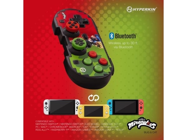 Hyperkin Pixel Art, Pad-ohjain, Nintendo Switch, Nintendo Switch Lite, Nintendo Switch OLED, Langaton, Bluetooth, 9 m, Vihreä, Punainen
