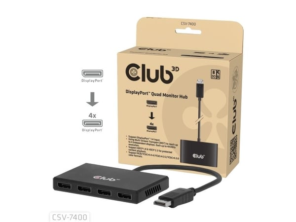 Club 3D CSV-7400 - DisplayPort-adapter - DisplayPort (hann) til DisplayPort (hunn) - DisplayPort 1.4 - 5 V - 2.4 A - 22 cm