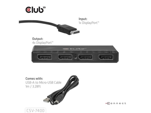 Club 3D CSV-7400 - DisplayPort-adapter - DisplayPort (hann) til DisplayPort (hunn) - DisplayPort 1.4 - 5 V - 2.4 A - 22 cm