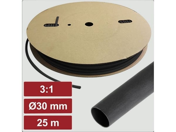 Elektroninen autotalli EG25CA075 Lämpökutisteputki liimalla Musta 30 mm 10 mm Kutistumisnopeus:3:1 25 m 25 m