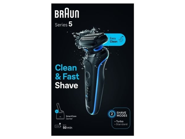 Braun Series 5 52-B7000cc, Barberingsmaskin, Svart, EasyClean, Knapper, LED, Batteri